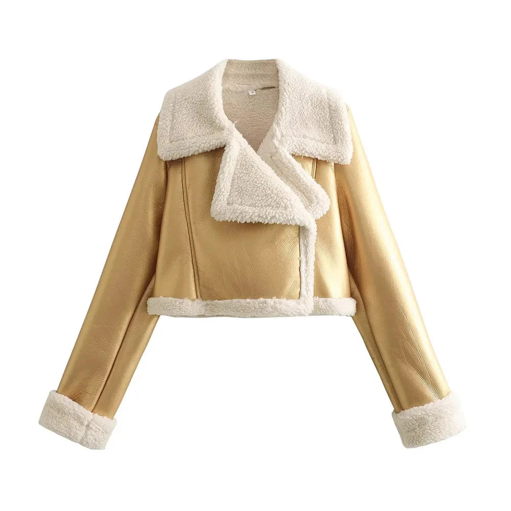 Fell-Lederjacke – Kurz – Kunstleder – Winter-Lederjacke – Damenjacken
