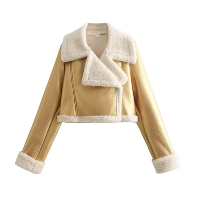 Fell-Lederjacke – Kurz – Kunstleder – Winter-Lederjacke – Damenjacken