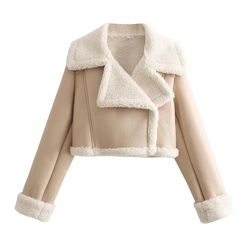 Fell-Lederjacke – Kurz – Kunstleder – Winter-Lederjacke – Damenjacken