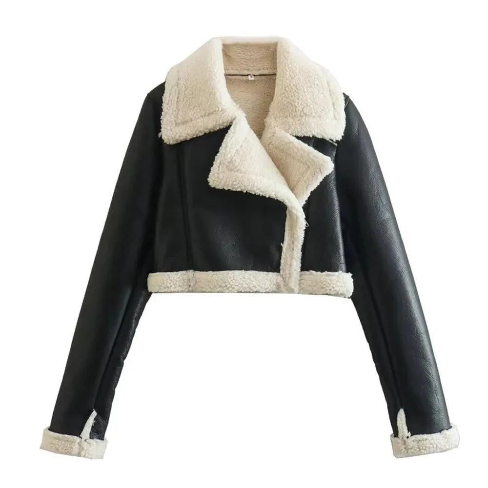 Fell-Lederjacke – Kurz – Kunstleder – Winter-Lederjacke – Damenjacken