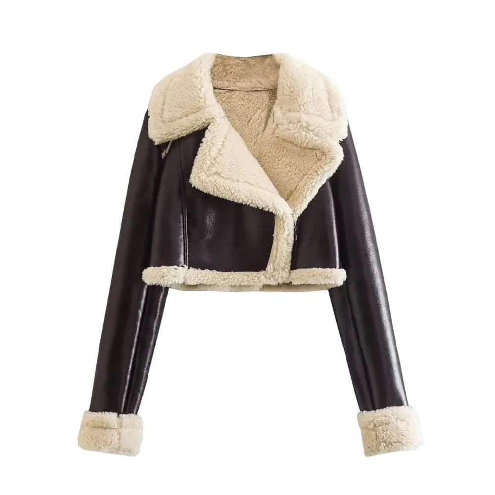 Fell-Lederjacke – Kurz – Kunstleder – Winter-Lederjacke – Damenjacken
