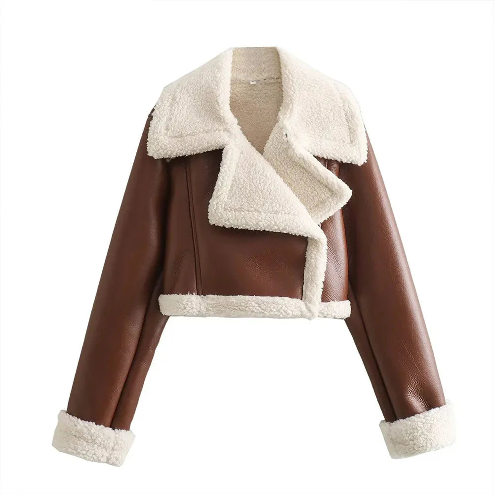 Fell-Lederjacke – Kurz – Kunstleder – Winter-Lederjacke – Damenjacken