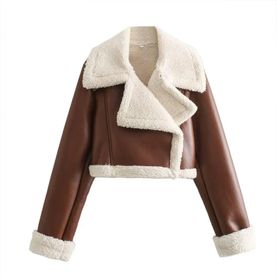 Fell-Lederjacke – Kurz – Kunstleder – Winter-Lederjacke – Damenjacken