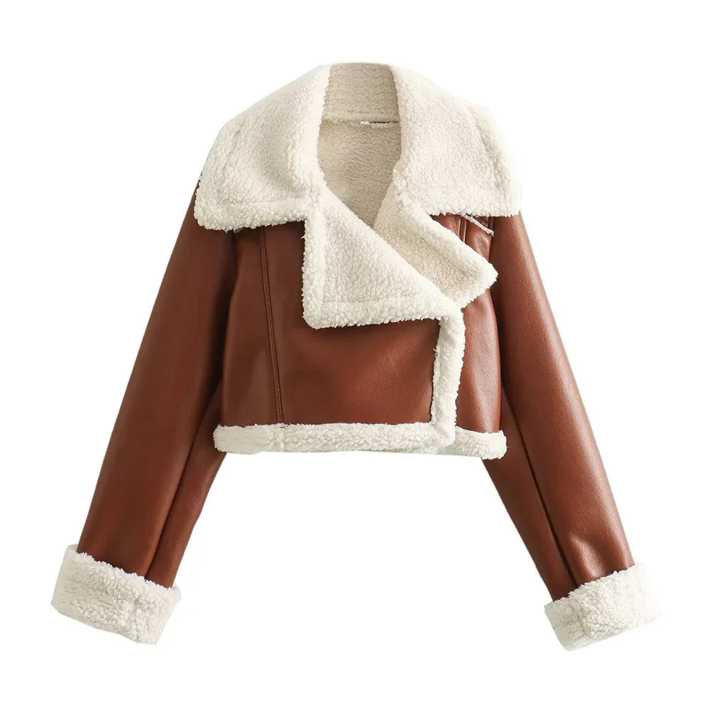 Fell-Lederjacke – Kurz – Kunstleder – Winter-Lederjacke – Damenjacken