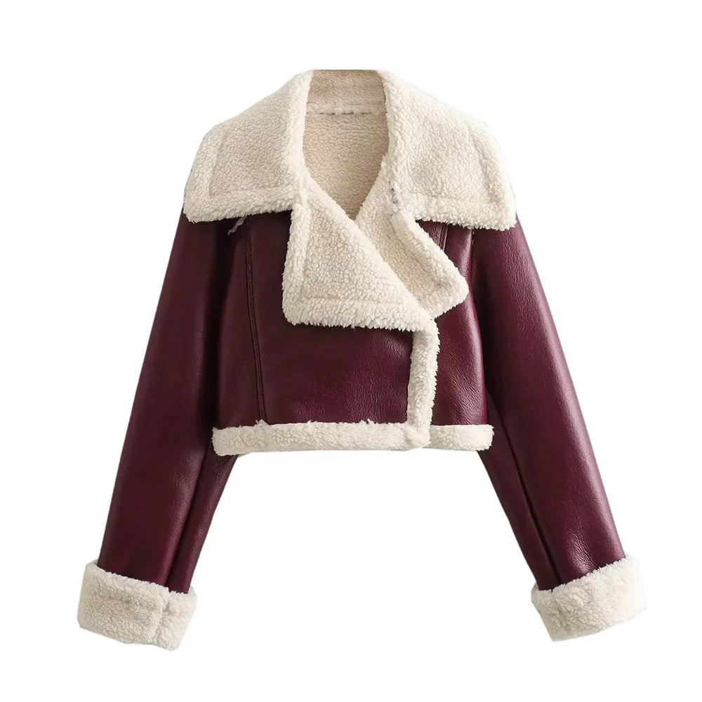 Fell-Lederjacke – Kurz – Kunstleder – Winter-Lederjacke – Damenjacken