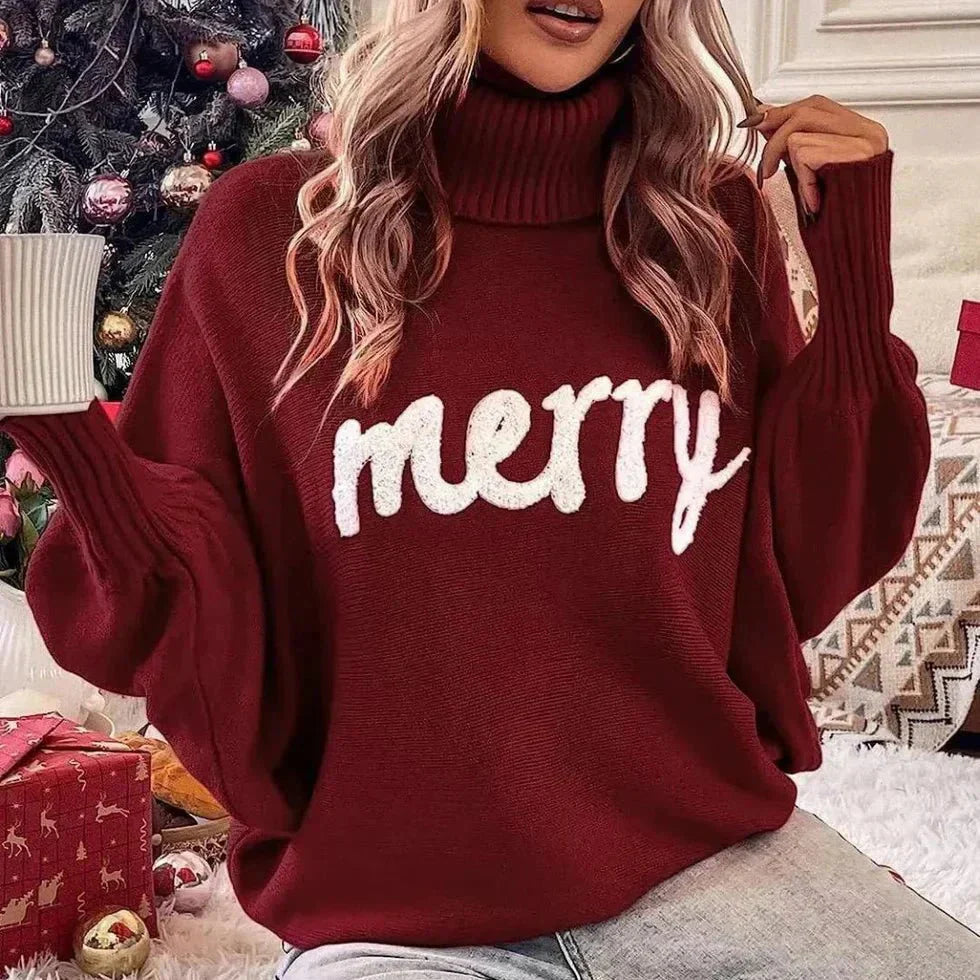 Festlicher „Merry“-Rollkragenpullover