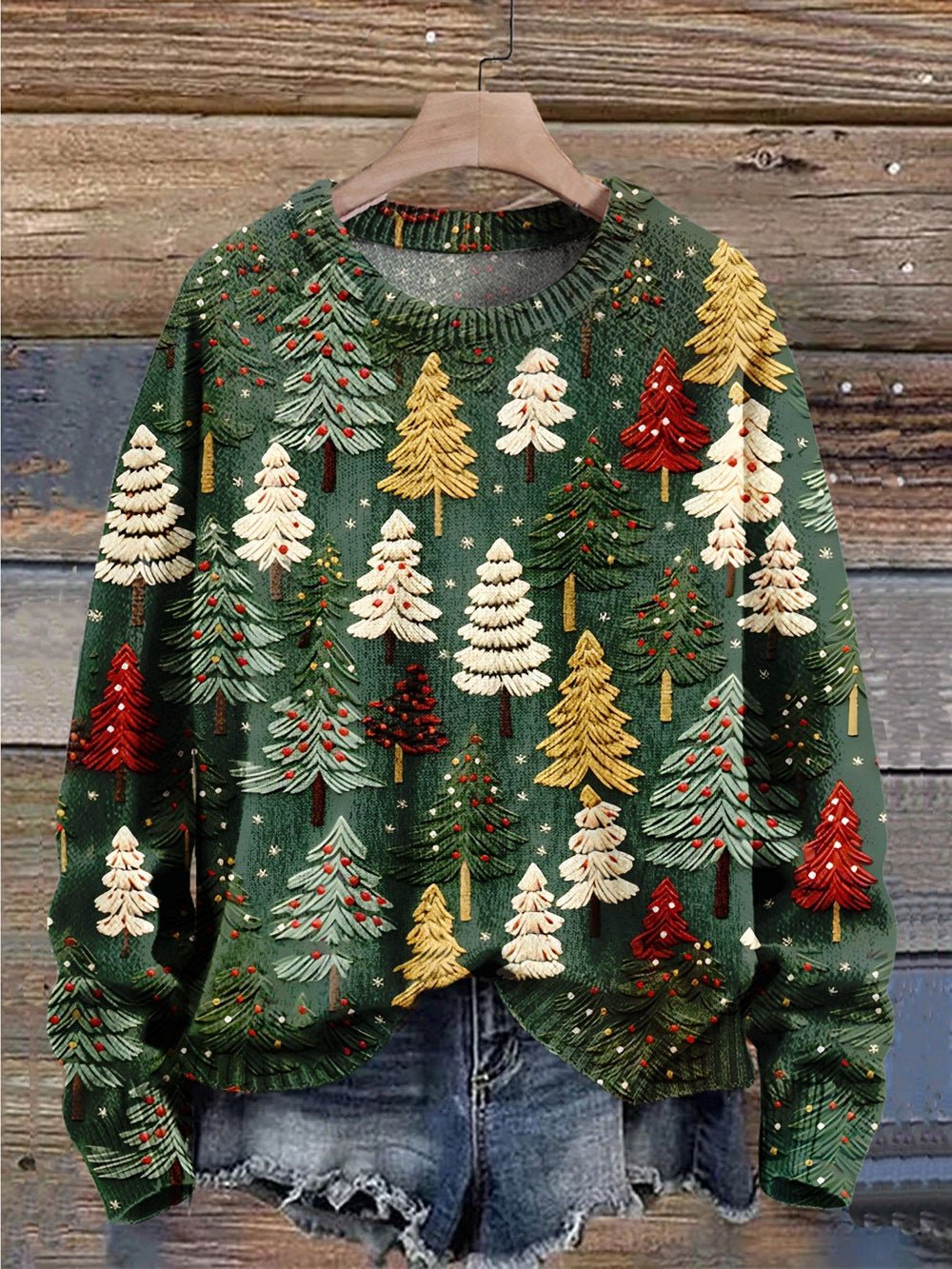 Festlicher Pullover mit Baum-Print