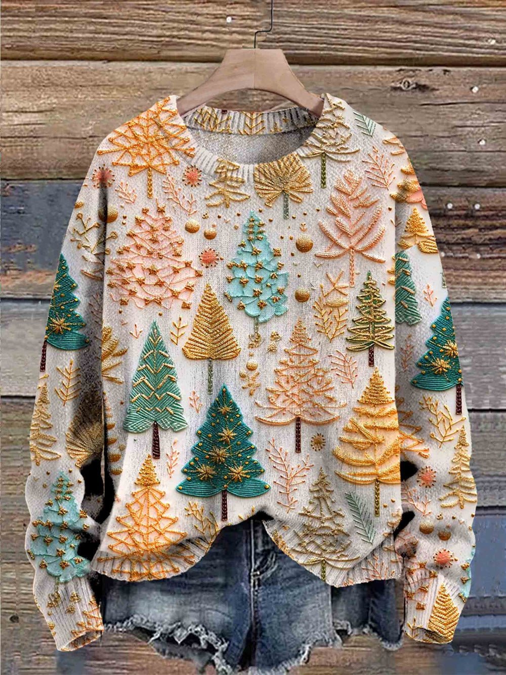 Festlicher Pullover mit Baum-Print