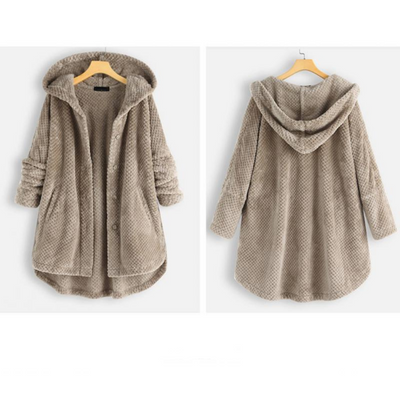 Fleece-Jacke – mittellange Winterjacke mit Kapuze und lockerer Passform für Damen