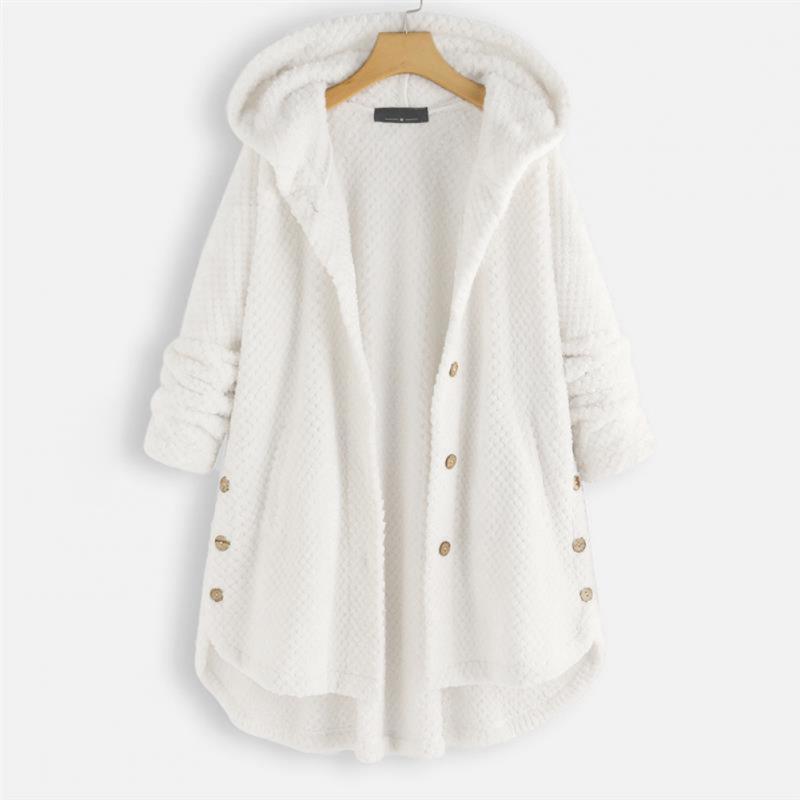 Fleece-Jacke – mittellange Winterjacke mit Kapuze und lockerer Passform für Damen