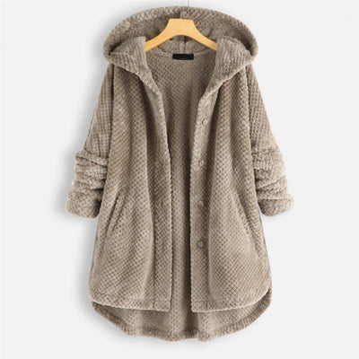 Fleece-Jacke – mittellange Winterjacke mit Kapuze und lockerer Passform für Damen