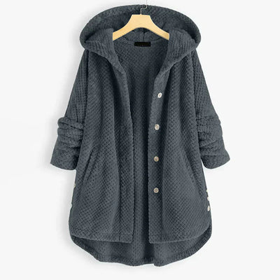 Fleece-Jacke – mittellange Winterjacke mit Kapuze und lockerer Passform für Damen