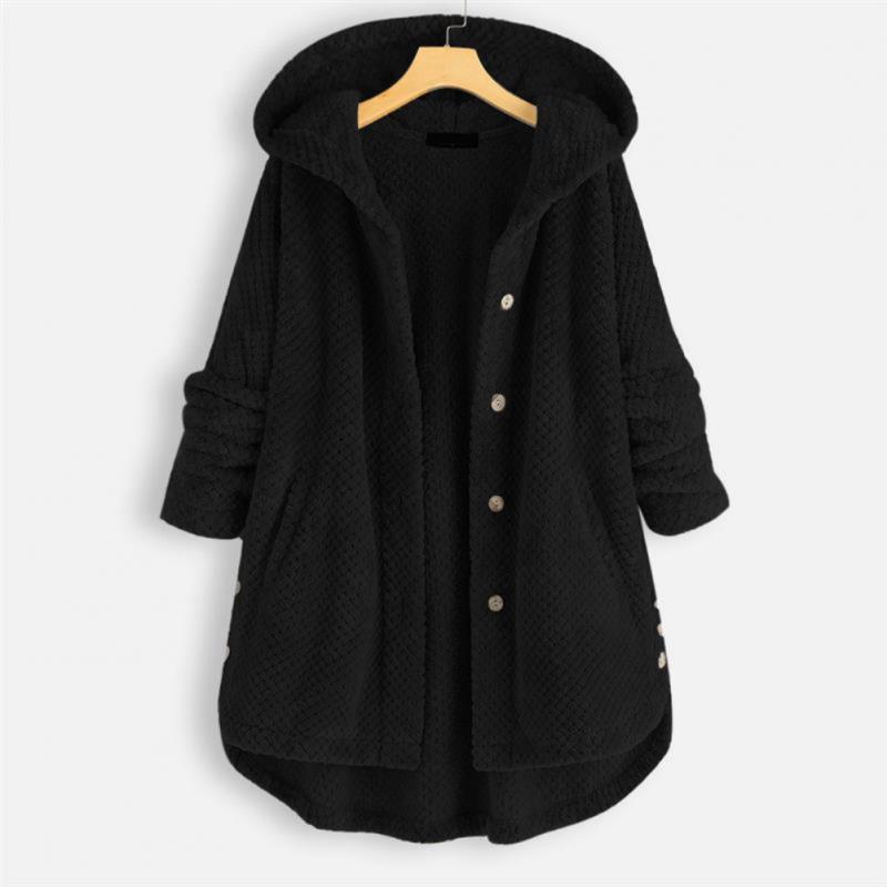 Fleece-Jacke – mittellange Winterjacke mit Kapuze und lockerer Passform für Damen