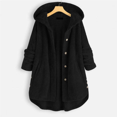 Fleece-Jacke – mittellange Winterjacke mit Kapuze und lockerer Passform für Damen