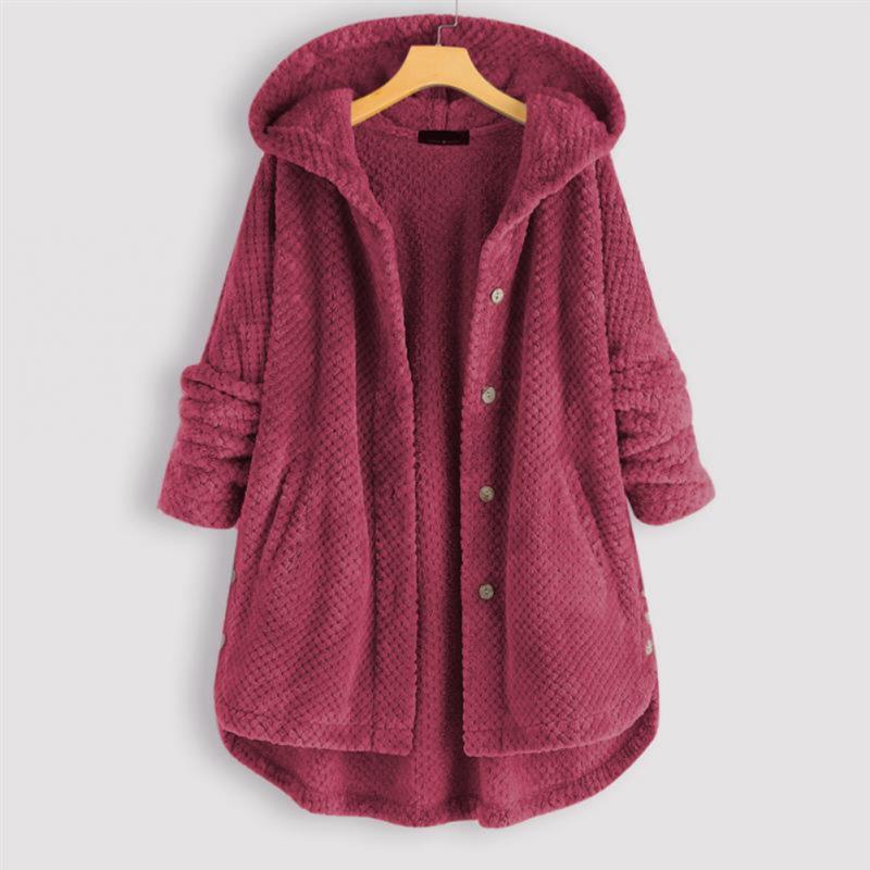 Fleece-Jacke – mittellange Winterjacke mit Kapuze und lockerer Passform für Damen