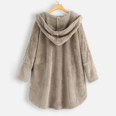 Fleece-Jacke – mittellange Winterjacke mit Kapuze und lockerer Passform für Damen