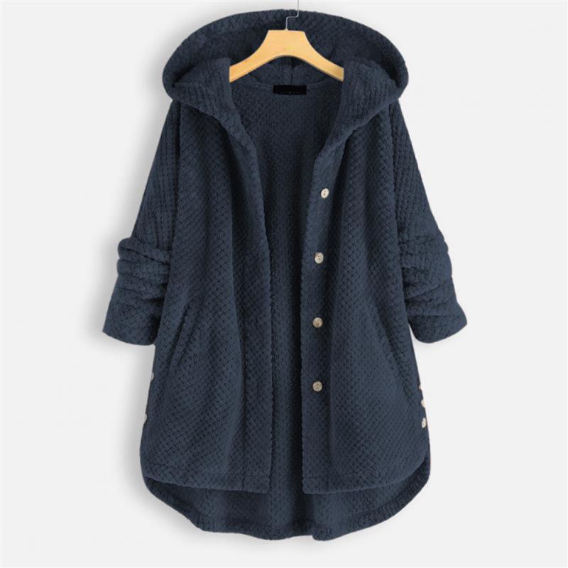 Fleece-Jacke – mittellange Winterjacke mit Kapuze und lockerer Passform für Damen