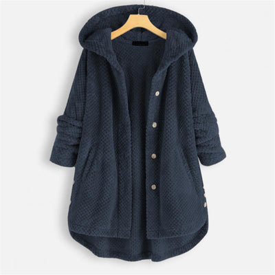 Fleece-Jacke – mittellange Winterjacke mit Kapuze und lockerer Passform für Damen