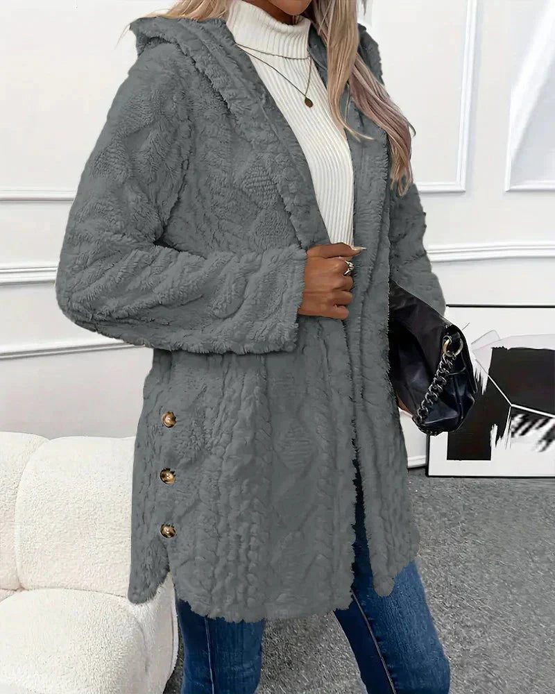 Fleece-Strickjacke | Mit Kapuze | Mittellang | Strickjacke | Damen-Strickjacke