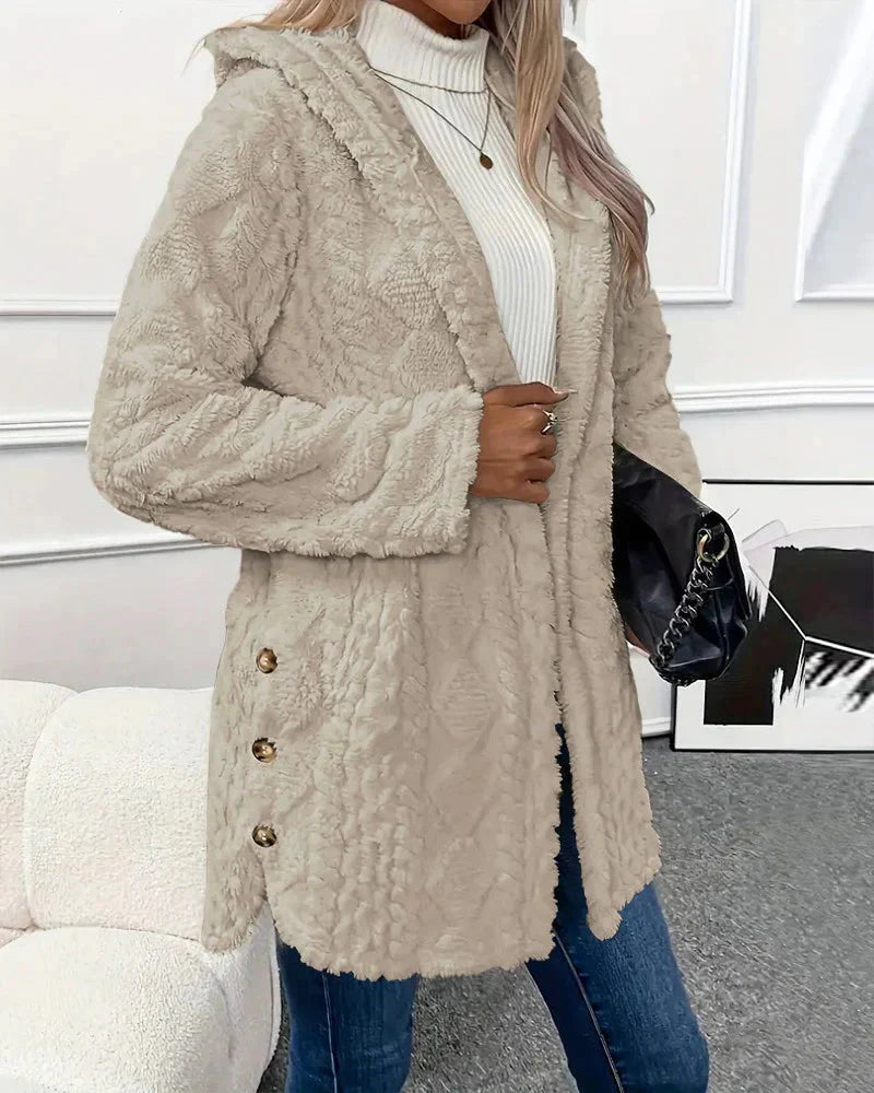 Fleece-Strickjacke | Mit Kapuze | Mittellang | Strickjacke | Damen-Strickjacke