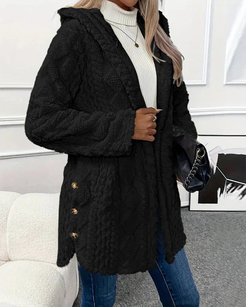 Fleece-Strickjacke | Mit Kapuze | Mittellang | Strickjacke | Damen-Strickjacke