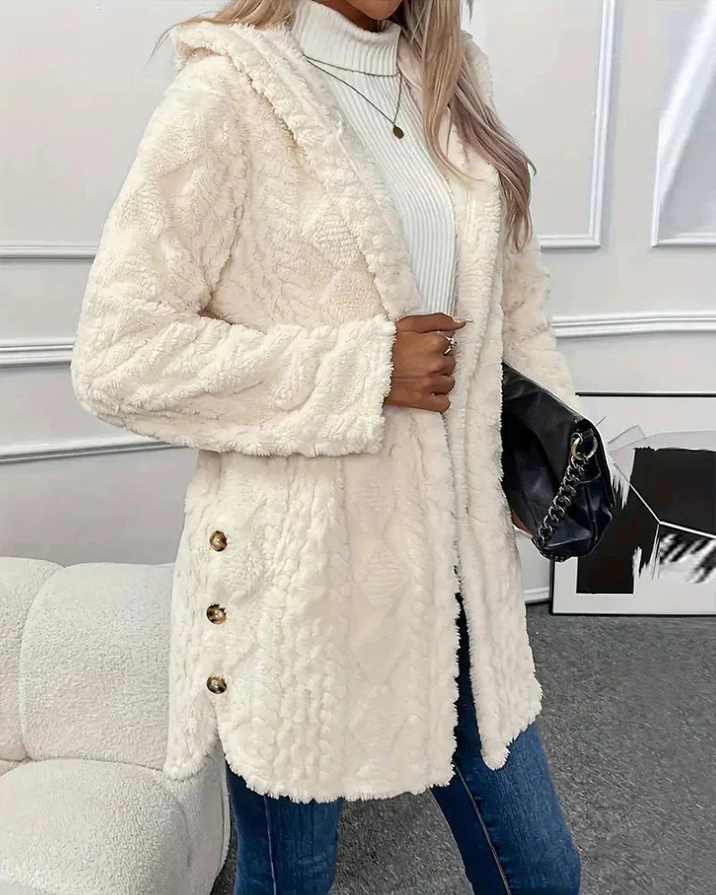 Fleece-Strickjacke | Mit Kapuze | Mittellang | Strickjacke | Damen-Strickjacke