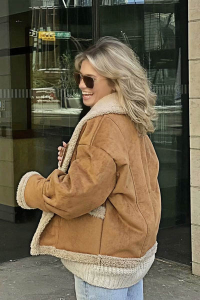 Fleecejacke – braun – Teddyfutter – Wildleder-Winterjacke – Winterjacke für Damen