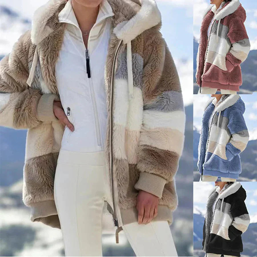 Fleecejacke | mit Reißverschluss | Kapuzenjacke | Kapuzenpullover | Winterjacke für Damen