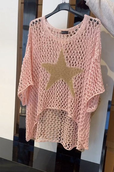 Gehäkelte Bluse - Locker sitzendes Langarm-Top mit Netzstrick