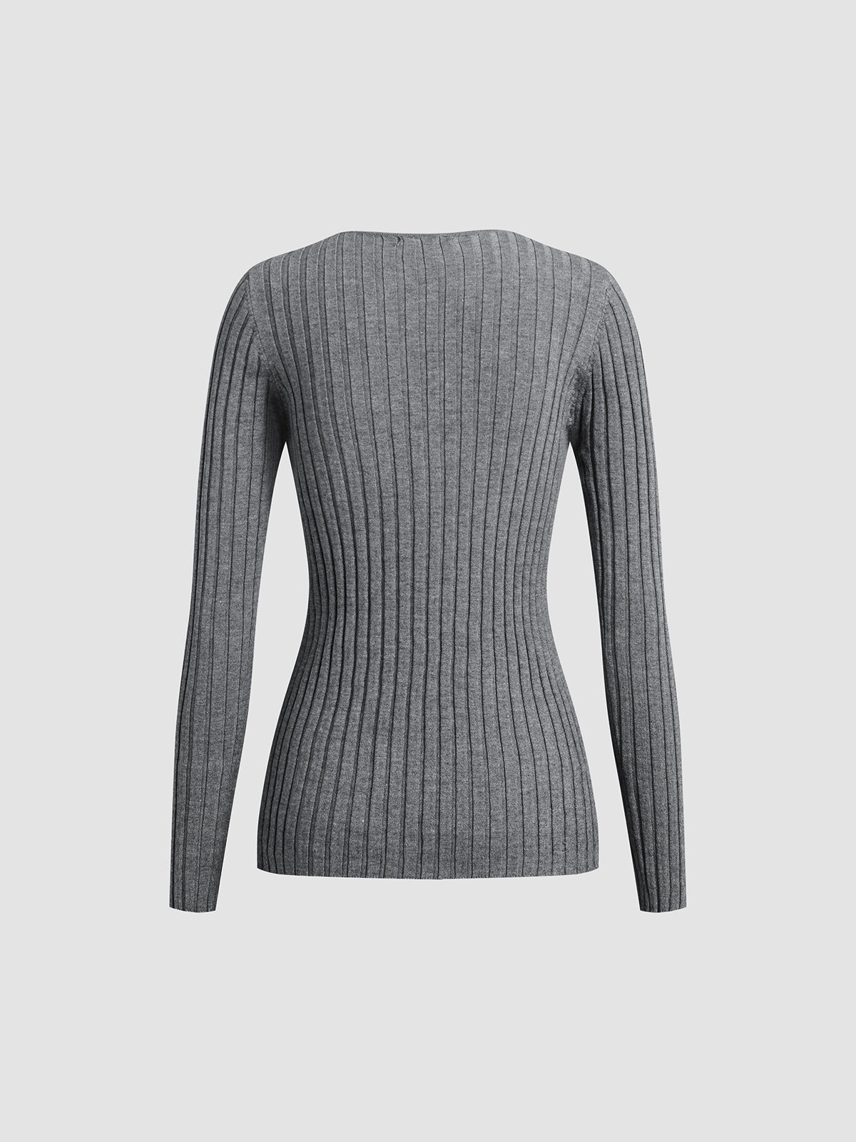 Gerippter Pullover - Langarm - Gestrickt - Pullover mit V-Ausschnitt - Damenbekleidung