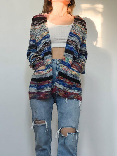 Gestrickte Damen-Strickjacke mit offener Vorderseite und Taschen