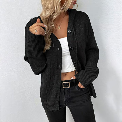 Gestrickte Strickjacke | Warm | Mit Kapuze | Mit Knöpfen | Damenjacke