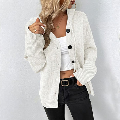 Gestrickte Strickjacke | Warm | Mit Kapuze | Mit Knöpfen | Damenjacke