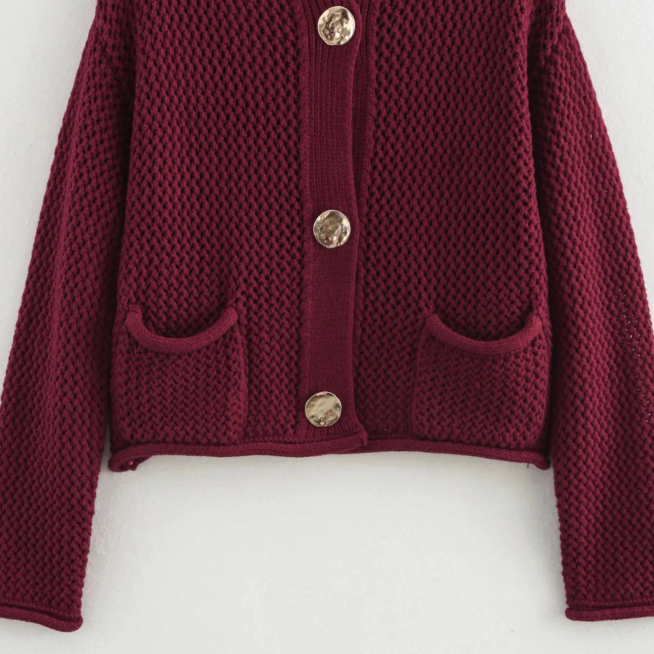 Gestrickte Strickjacke – Warm – Taschen – Mit Knöpfen Zu Schließen – Damenbekleidung