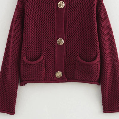 Gestrickte Strickjacke – Warm – Taschen – Mit Knöpfen Zu Schließen – Damenbekleidung