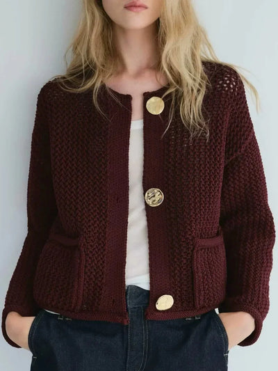 Gestrickte Strickjacke – Warm – Taschen – Mit Knöpfen Zu Schließen – Damenbekleidung