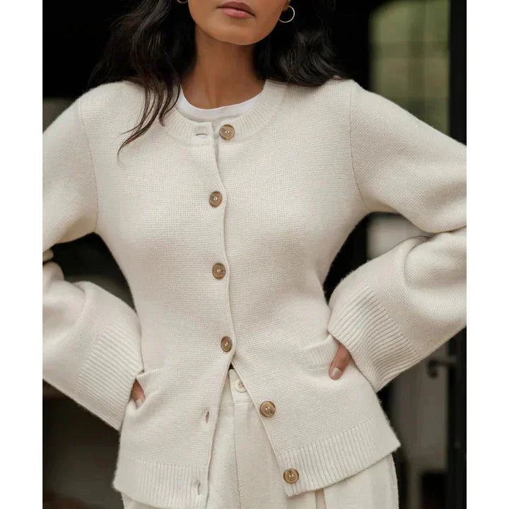 Gestrickte Strickjacke - mit Knöpfen – Glockenärmel – Strickjacke – Damenbekleidung