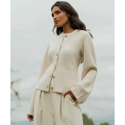 Gestrickte Strickjacke - mit Knöpfen – Glockenärmel – Strickjacke – Damenbekleidung