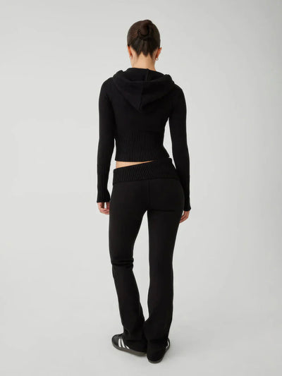 Gestricktes Loungewear-Set - Damen-Zip Zweiteiliges Set aus Strickjacke und Strickhose