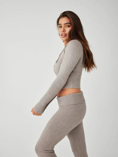 Gestricktes Loungewear-Set - Damen-Zip Zweiteiliges Set aus Strickjacke und Strickhose