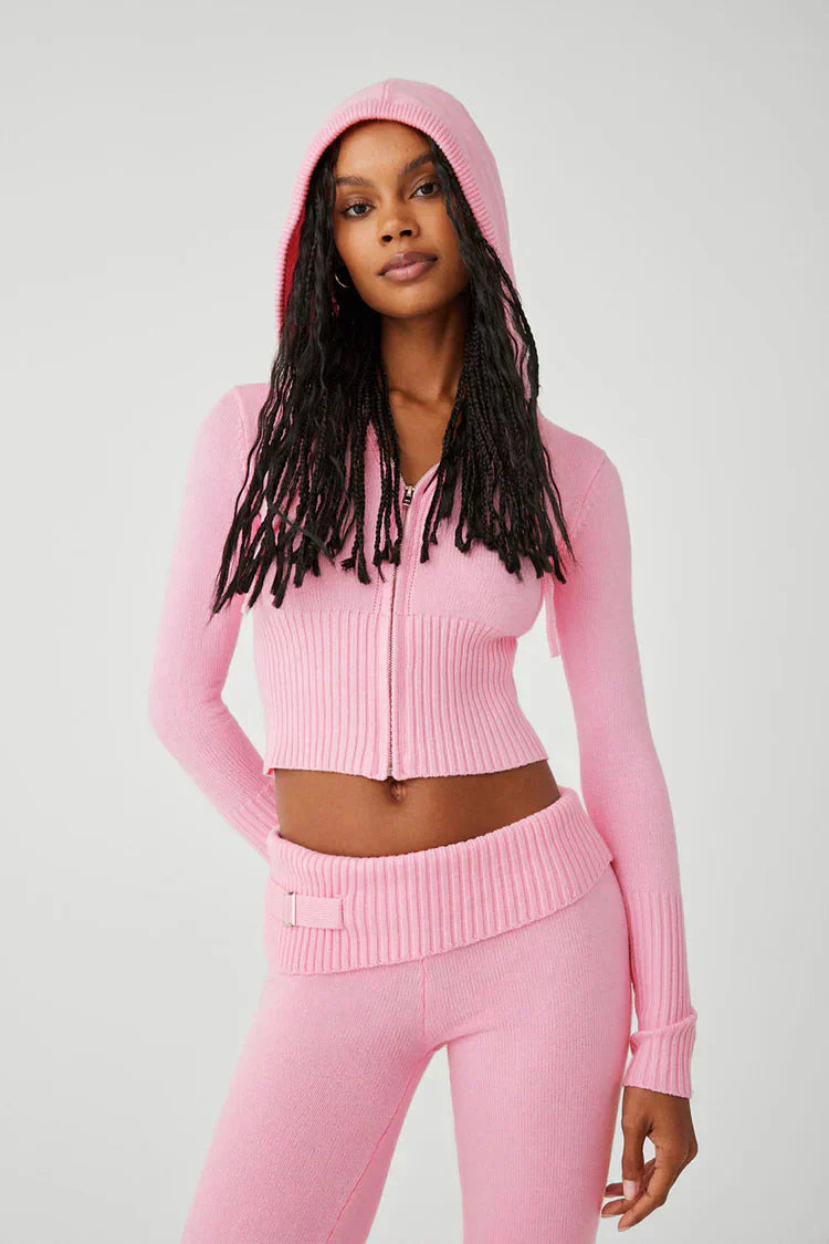 Gestricktes Loungewear-Set - Damen-Zip Zweiteiliges Set aus Strickjacke und Strickhose