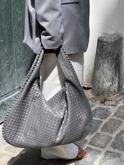 Gewebte Tasche – veganes Leder – Reißverschluss – Schultertasche – Handtasche