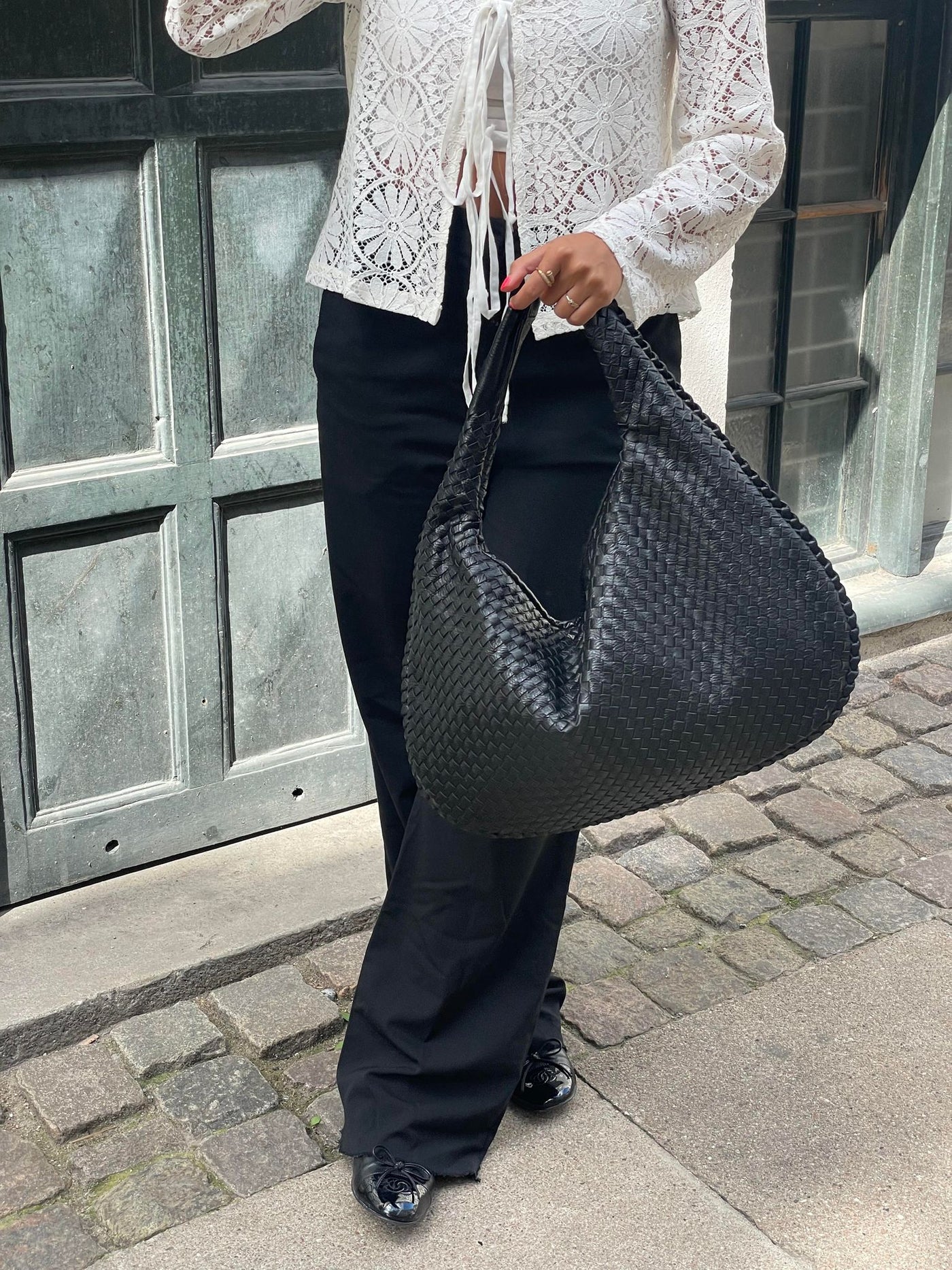 Gewebte Tasche – veganes Leder – Reißverschluss – Schultertasche – Handtasche