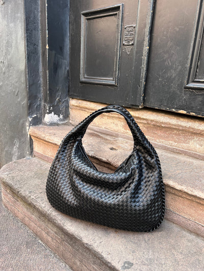 Gewebte Tasche – veganes Leder – Reißverschluss – Schultertasche – Handtasche