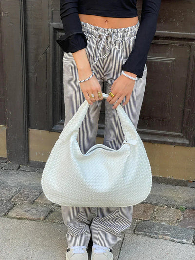 Gewebte Tasche – veganes Leder – Reißverschluss – Schultertasche – Handtasche