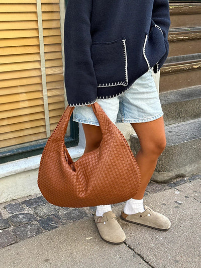 Gewebte Tasche – veganes Leder – Reißverschluss – Schultertasche – Handtasche