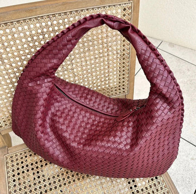 Gewebte Tasche – veganes Leder – Reißverschluss – Schultertasche – Handtasche