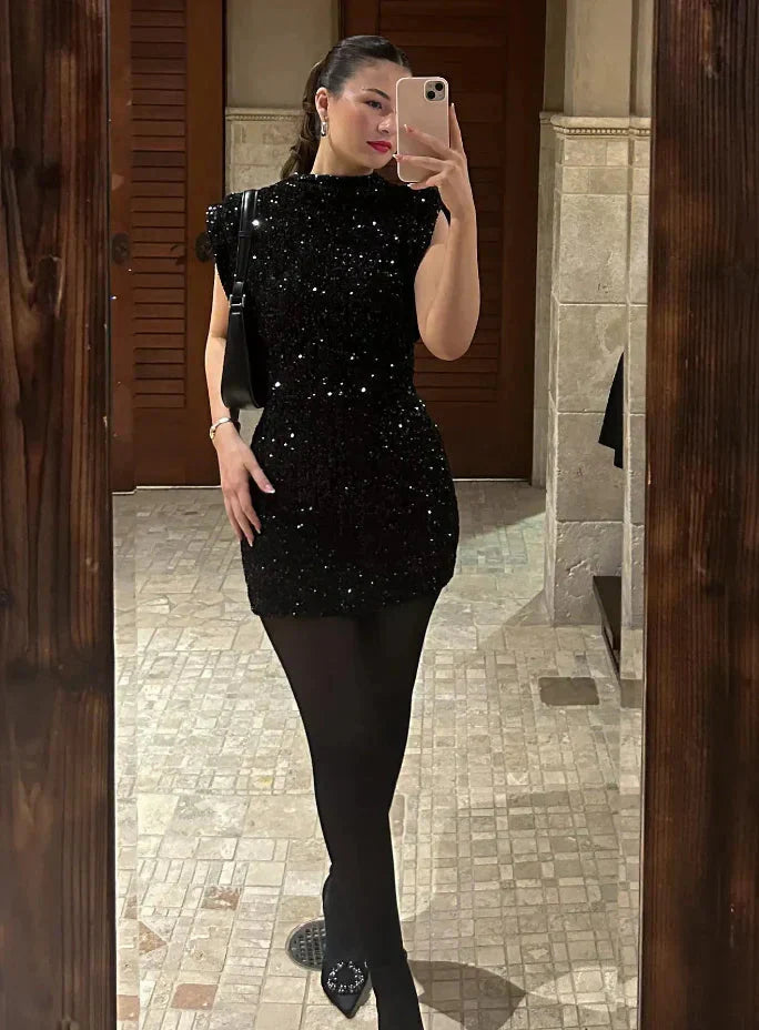 Glitzerkleid | Pailletten | Ärmellos | Minikleid | Partykleid