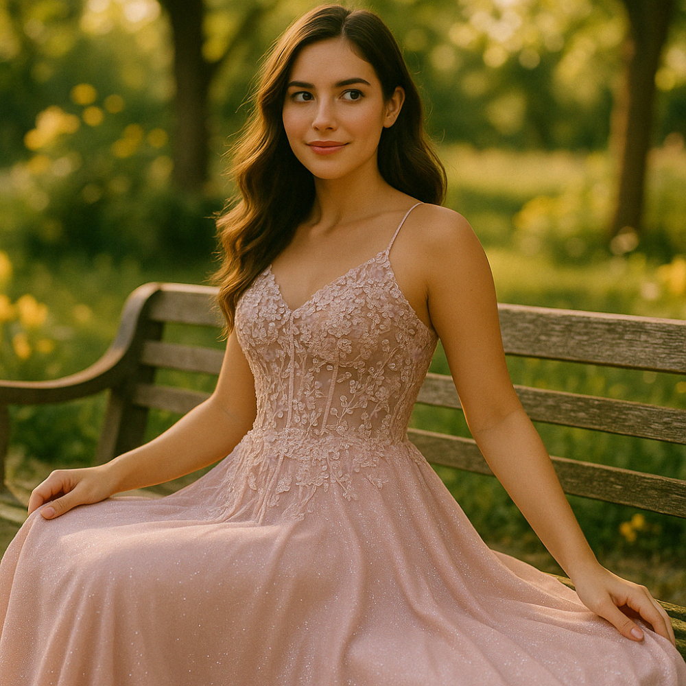 Aurora | Funkelndes A-Linien Ballkleid in Rosé