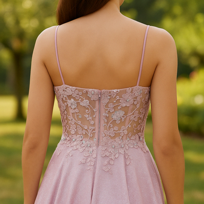 Aurora | Funkelndes A-Linien Ballkleid in Rosé